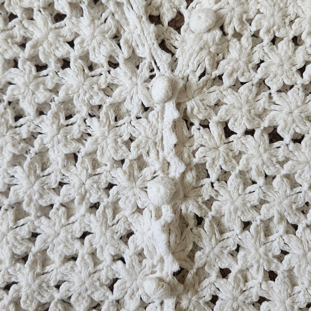 Y2K Ivory Crochet Collared Button Up Shirt Boho Cottage Festival Renaissance M - Picture 5 of 8